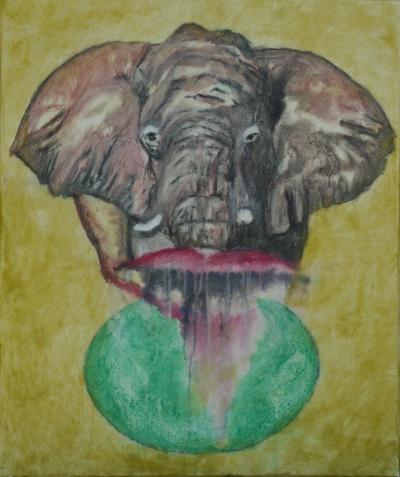 Die Lippen des Elefanten, 2017, Eitempera und Enkaustik auf Leinwand, 60 x 50 cm