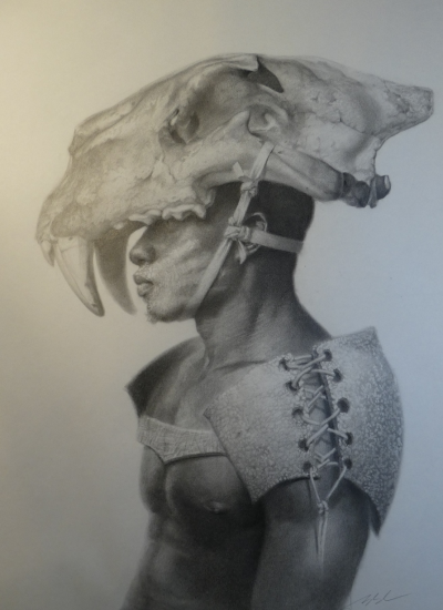 Masai, Serie Krieger, 2022, Bleistift auf Papier, 59 x 42 cm