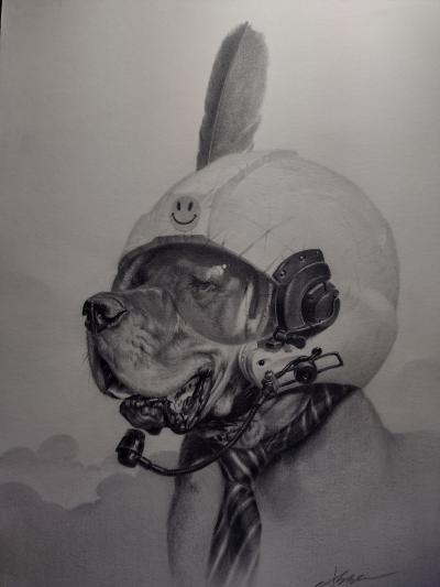Pilotenhund, 2024, Grafit auf Papier, 42 x 29,7 cm