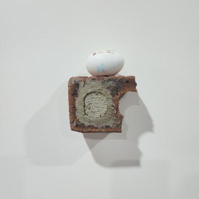 Landscape, 2025, eggshell, thrown away items & mixed media, 10,5 x 13 x 5,5 cm