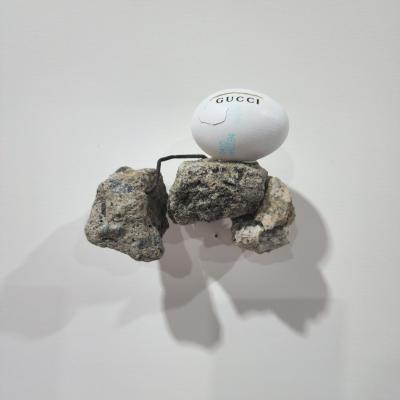 Landscape, 2025, eggshell, thrown away items & mixed media, 14 x 11 x 8 cm