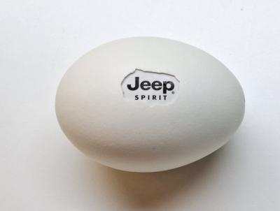 New Proteins (Strange but all Ours), Jeep, 2025, Eierschale, gefundene Verpackung, Mischtechnik
