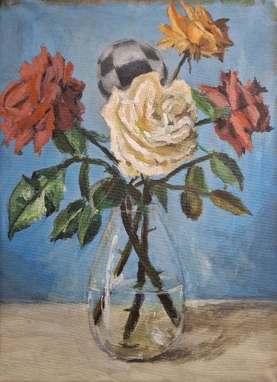 Rosen in einer Vase, 2025, Öl auf Leinwand, 41 x 29 cm