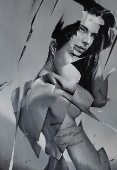Karla Piers "Writings on the Wall", 2014 Öl auf Papier auf Aludibond 90 x 130 cm