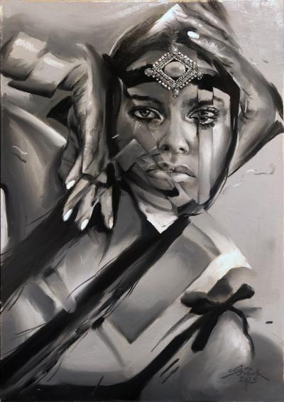 Titania, 2025, Öl auf Papier auf Holz 29,7 x 42 cm