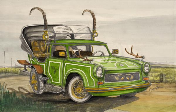 Landaulet, 1975, Aquarell, Pastell auf Papier