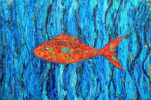 Pesce Controcorrente, 2024, Acryl, Öl auf Leinwand, 80 x 120 cm