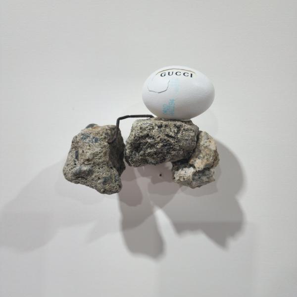 Landscape, 2025, eggshell, thrown away items & mixed media, 14 x 11 x 8 cm