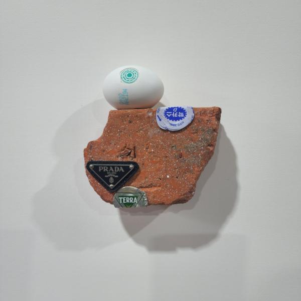 Landscape_2025, eggshell, thrown away items & mixed media, 13 x 14 x 5 cm