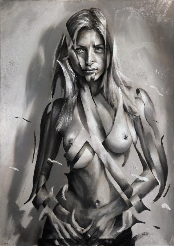 Juliet, 2025, Öl auf Paier auf Holz, 29,7 x 42 cm
