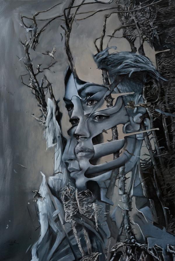 Marion Pascale "Mary in the Woods", 2016 Öl auf Papier auf Aludibond 90x130cm