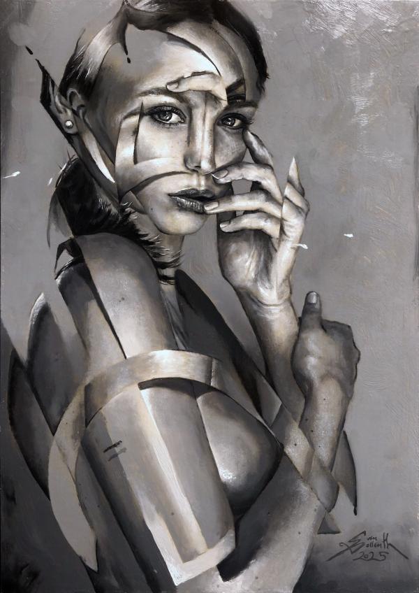 Nerissa, 2025, Öl auf Papier auf Holz 29,7 x 42 cm