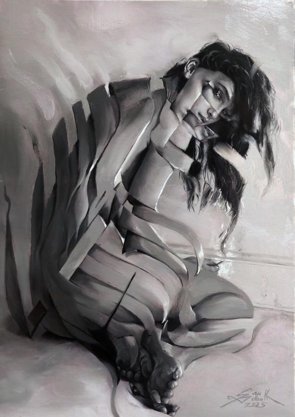 Ophelia, 2025, Öl auf Papier auf Holz 29,7 x 42 cm
