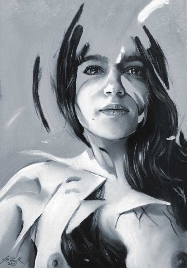 Sepideh, 2017, Öl auf Papier auf Holz 29,7 x 42 cm
