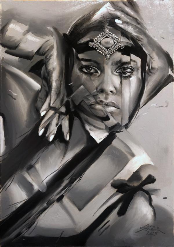 Titania, 2025, Öl auf Papier auf Holz 29,7 x 42 cm